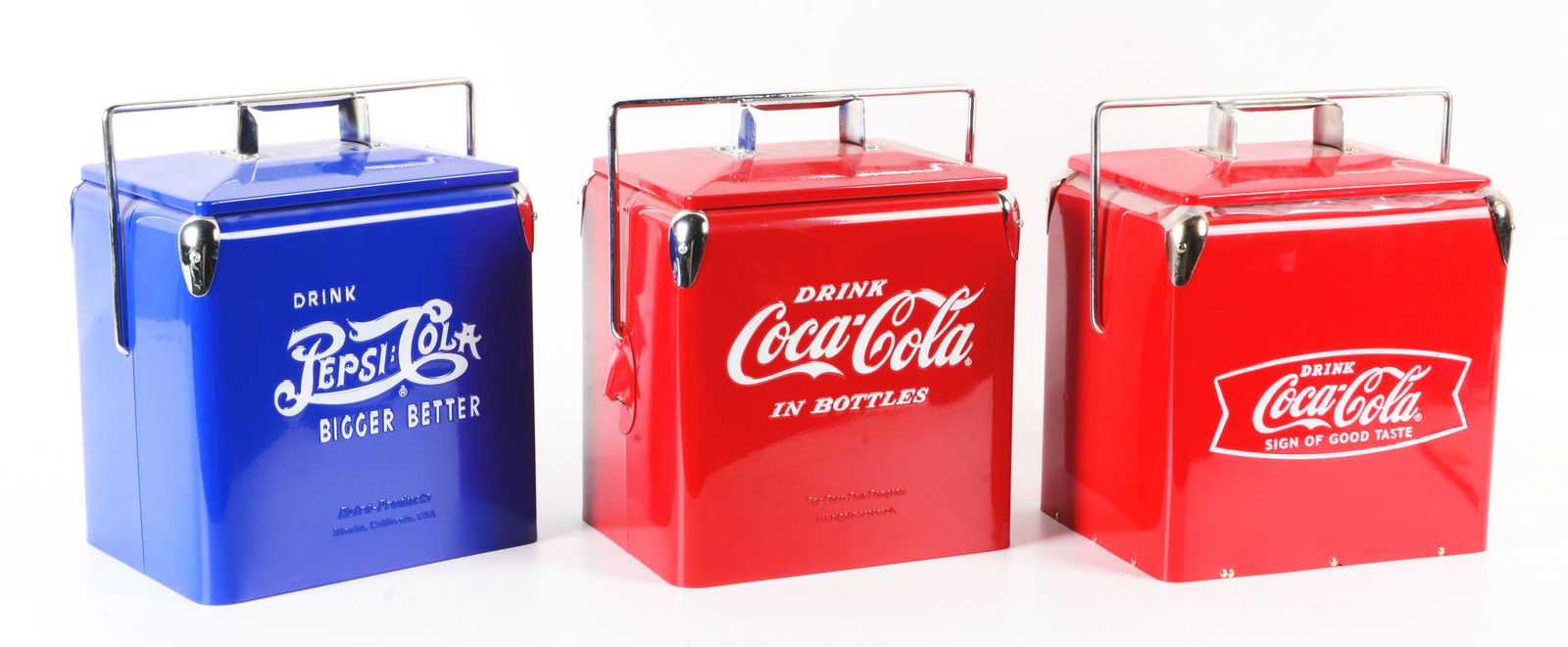 LOT OF 3: REISSUED SMALL SODA POP COOLERS. (1 of 2)