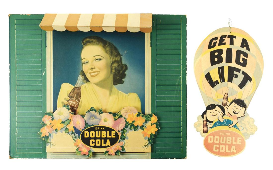 LOT OF 2: CARDBOARD DOUBLE COLA ADS. (1 of 3)
