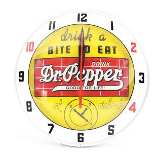 REPRODUCTION DR. PEPPER BUBBLE CLOCK.: This reproduction Dr. Pepper bubble clock was made by the American-Retro LLC., Dinuba, California. It is a replica of a Pam bubble clock for Dr. Pepper. There are very little signs of wear, with a gre