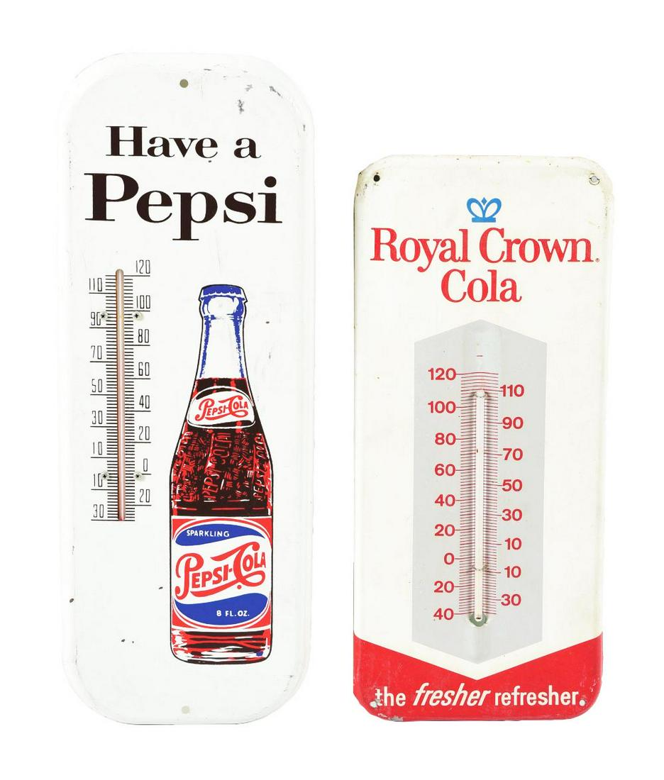 LOT OF 2: ROYAL CROWN AND PEPSI-COLA THERMOMETERS. (1 of 2)