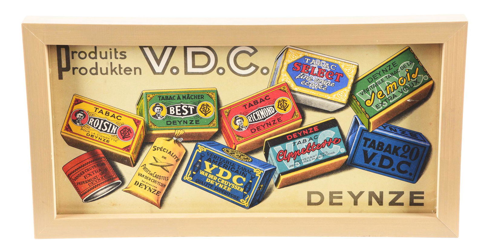 VDC DEYNZE CHEWING TOBACCO FRAMED SIGN. (1 of 2)