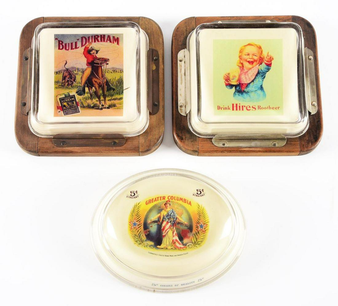 LOT OF 3: ADVERTISING ASH TRAYS. (1 of 2)