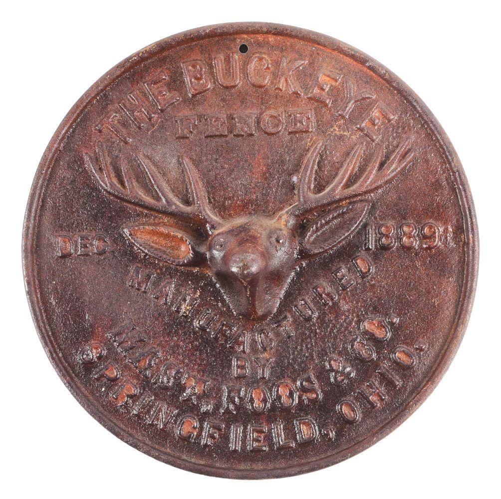 CAST IRON BUCKEYE FENCE PLAQUE. (1 of 2)