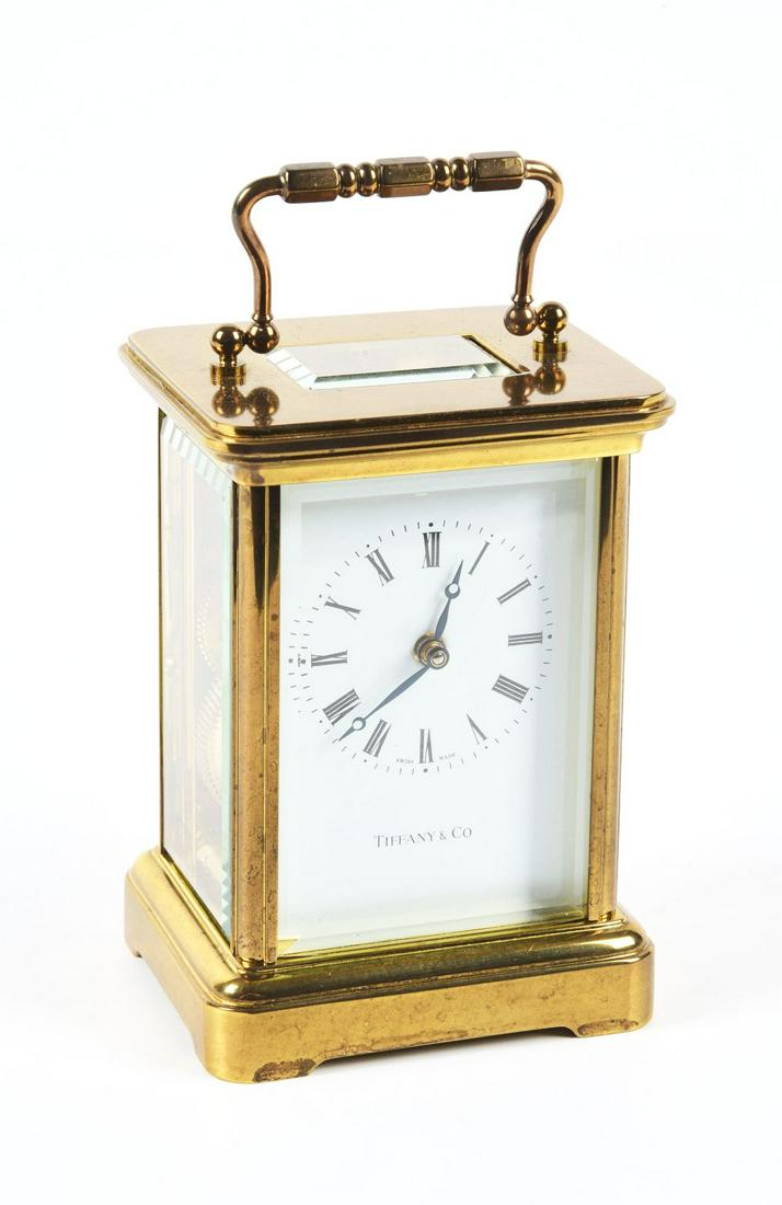TIFFANY & CO. BRASS CARRIAGE CLOCK. (1 of 2)
