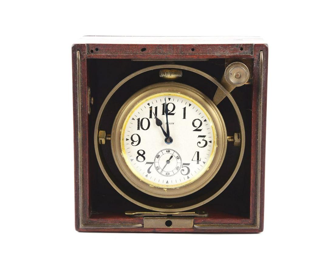 ELGIN 8 DAY SHIP'S CLOCK. (1 of 2)