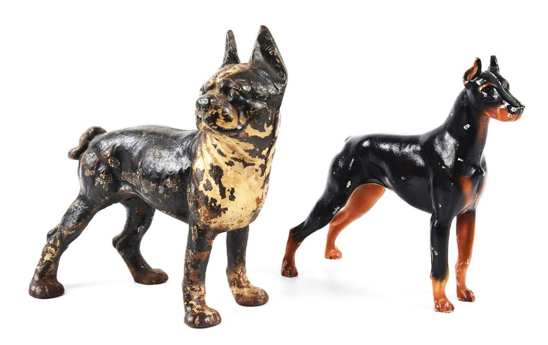 LOT OF 2: CAST IRON DOG DOORSTOPS, BOSTON TERRIER & DOBERMAN. (1 of 2)