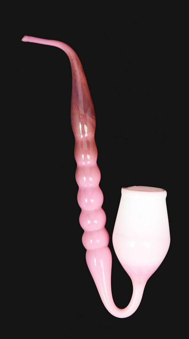 PINK AND WHITE ART GLASS WHIMSY PIPE. (1 of 2)