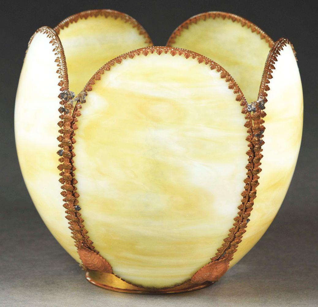 YELLOW PETAL STYLE LAMP SHADE WITH BRASS SEAMS. (1 of 6)