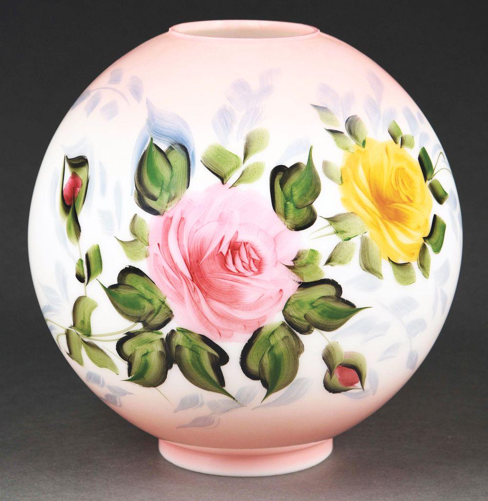 PINK AND WHITE GLOBE LAMP SHADE W/ ROSES DÃ‰COR. (1 of 6)