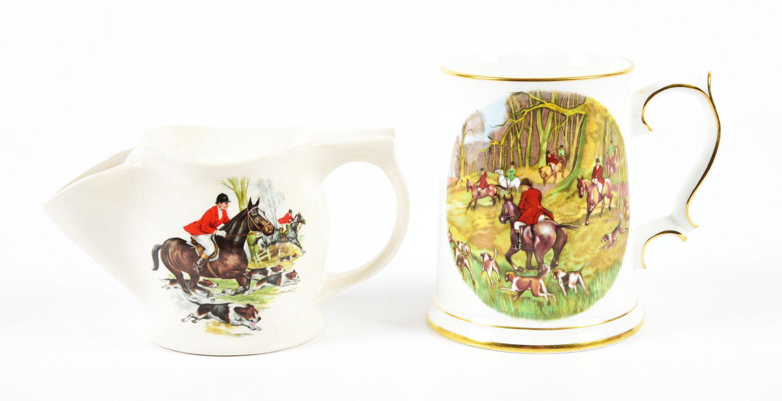 LOT OF 2: ARTHUR WOOD & ROYAL GRAFTON ENGLISH BONE CHINA.: Handled mug and mustache mug with hunting scenes. No damage or repairs.Condition:(Excellent).Largest: 4 - 3/4" x 5" x 4".Dimensions: