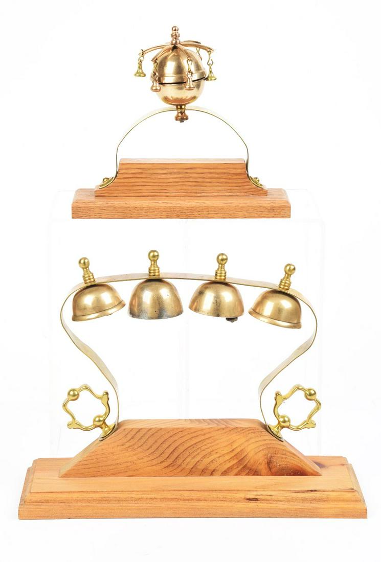 LOT OF 2: PARADE CARRIAGE BELLS ON WOOD BASES. (1 of 2)