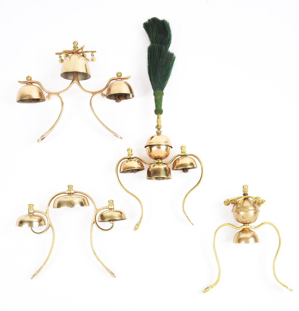 LOT OF 4: PARADE SADDLE BELLS, 1 WITH PLUME. (1 of 2)