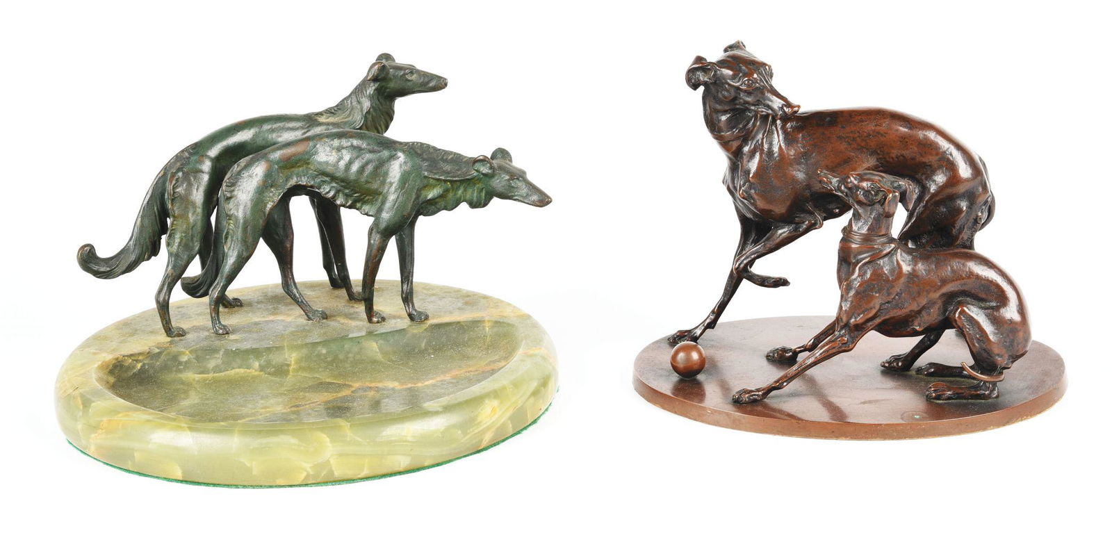 LOT OF 2: BRONZE GREYHOUND DOG SCULPTURES. (1 of 2)