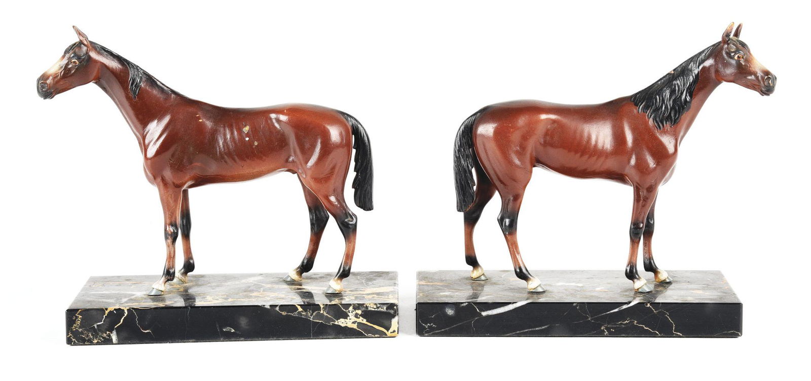 LOT OF 2: BRONZE EQUESTRIAN BOOKENDS ON MARBLE BASES. (1 of 2)