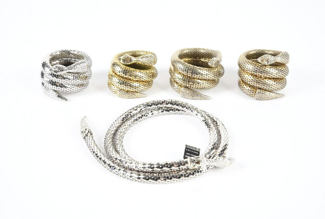 LOT OF 4: WHITING AND DAVIS SNAKE BRACELETS AND BELT. (1 of 1)