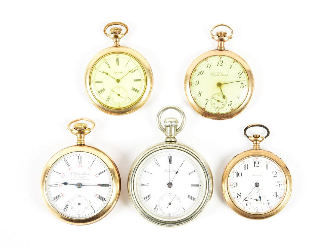 LOT OF 5: OPEN FACE POCKET WATCHES. (1 of 2)