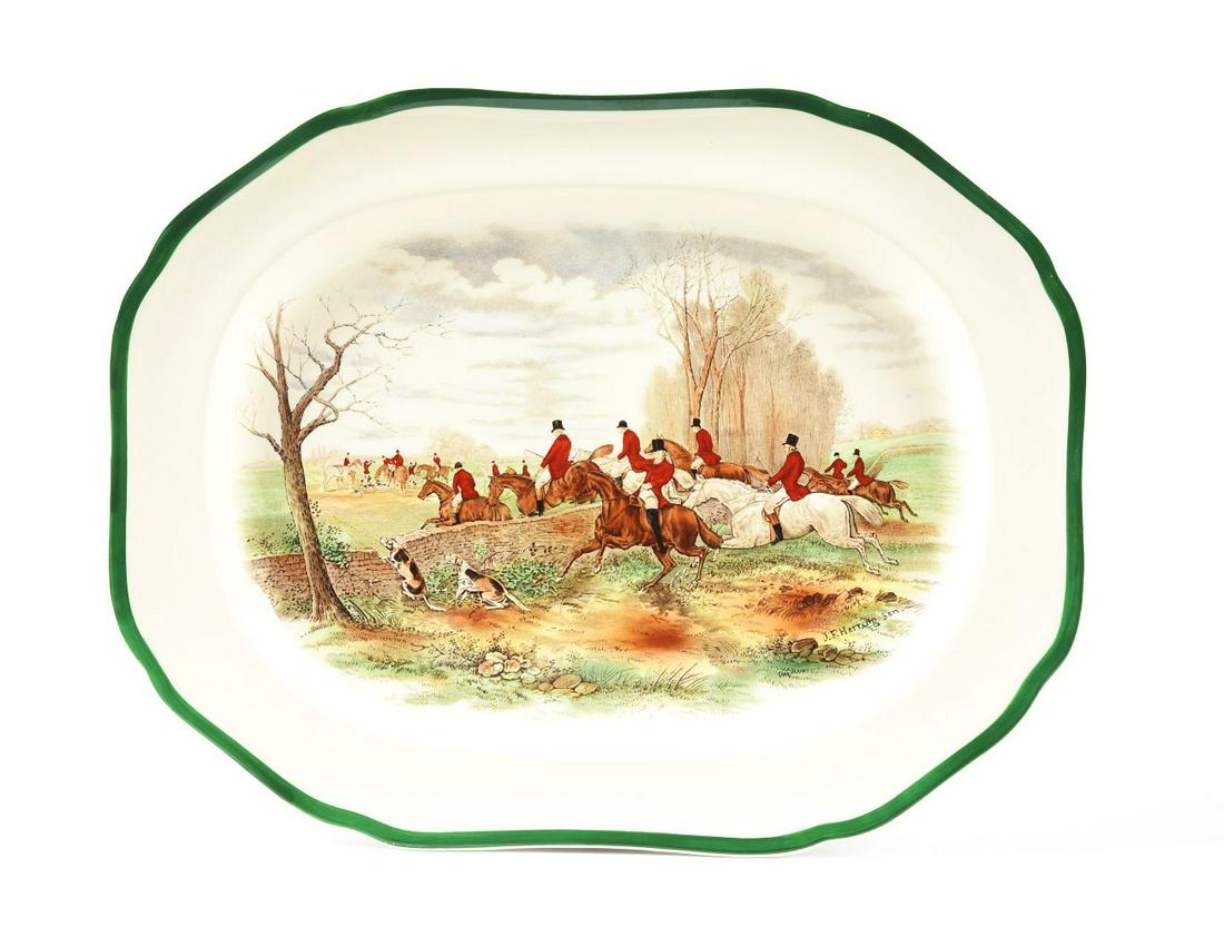 ENGLISH HUNT SCENE BONE CHINA TRAY.: Signed "J. F. Herring Sen." No damage or repairs.Condition:(Excellent).16" x 12 - 5/8" x 1 - 1/4".Dimensions: