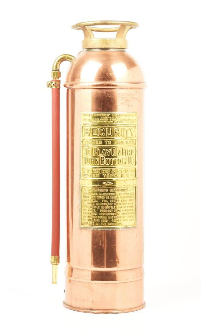 A. C. ROWE & SON INC. BRASS FIRE EXTINGUISHER. (1 of 2)