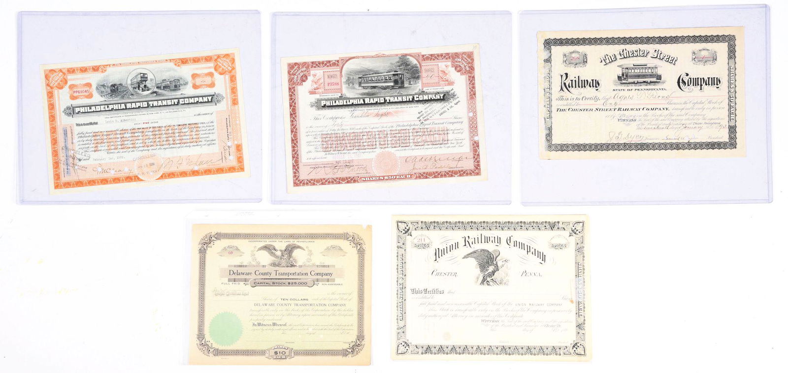 LOT OF 5: PENNSYLVANIA COMPANY STOCK CERTIFICATES. (1 of 2)
