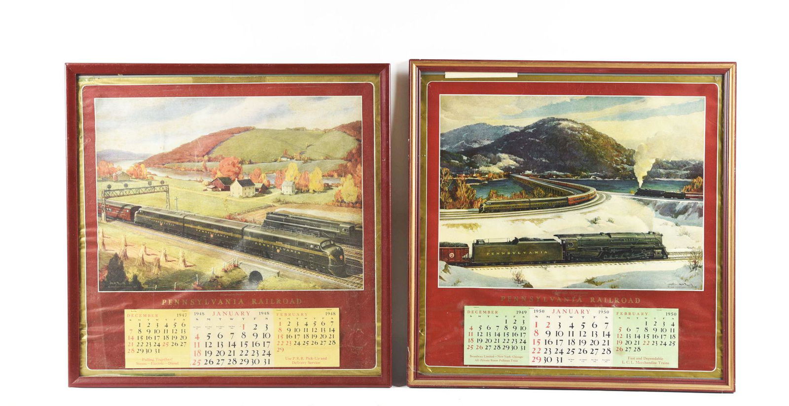 LOT OF 2: FRAMED PENNSYLVANIA RAILROAD CALENDARS. (1 of 2)