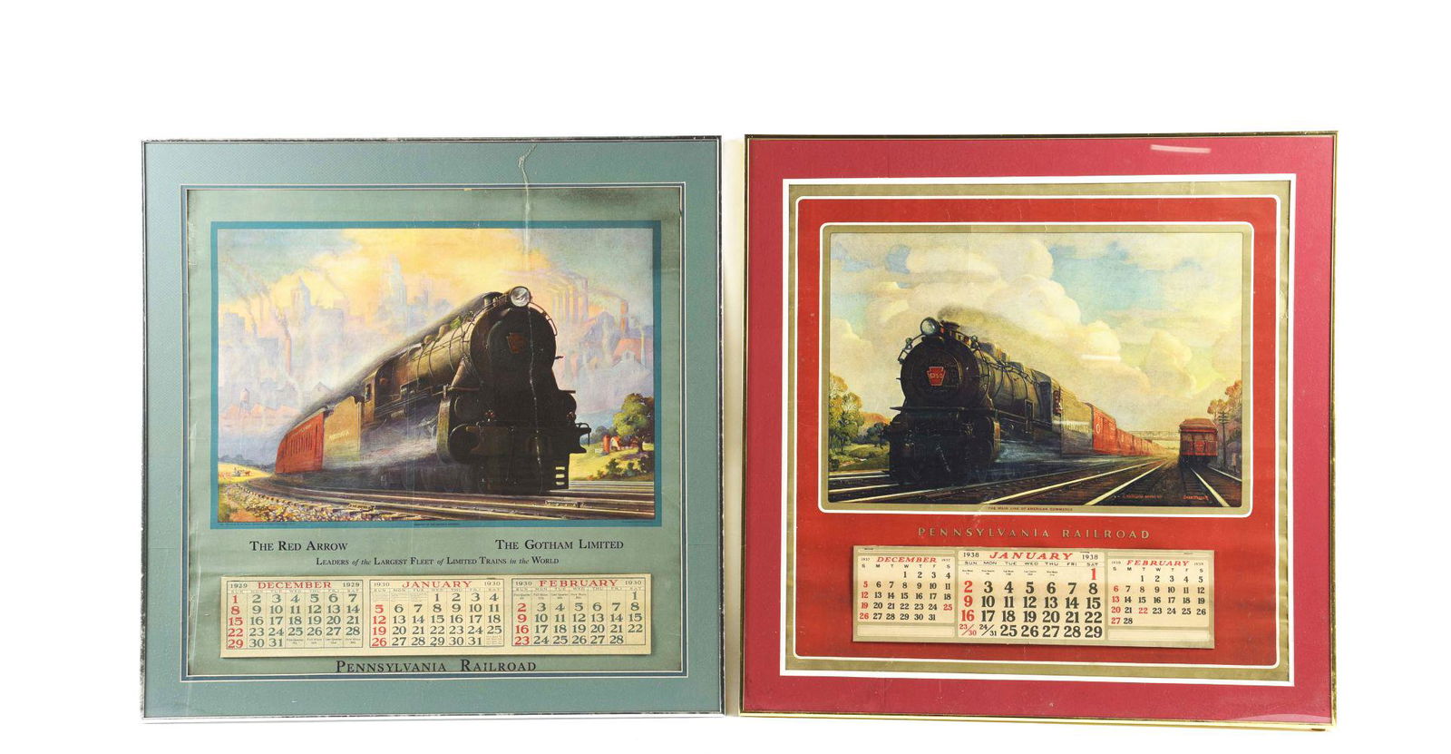 LOT OF 2: FRAMED PENNSYLVANIA RAILROAD CALENDARS. (1 of 2)