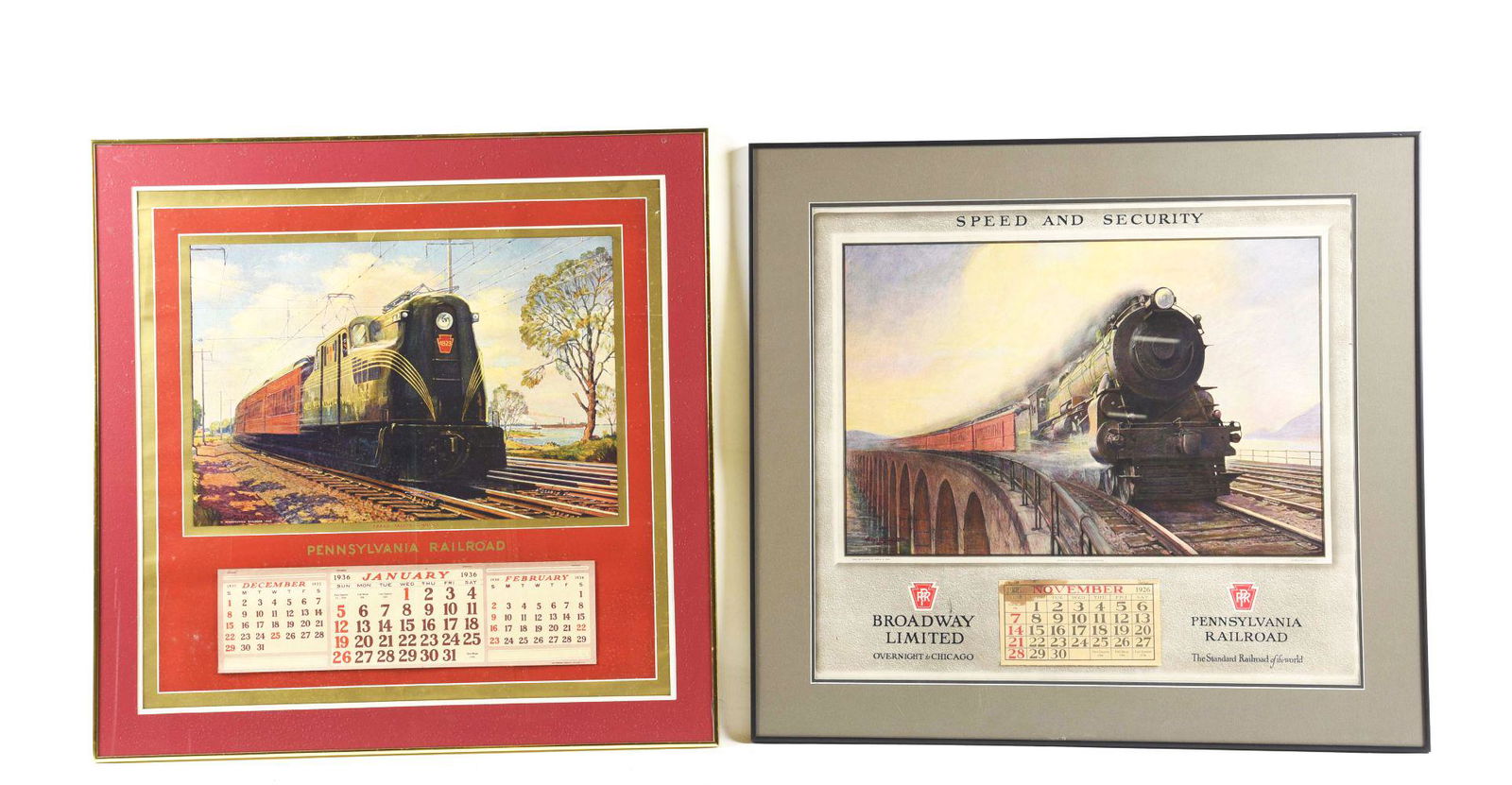 LOT OF 2: FRAMED PENNSYLVANIA RAILROAD CALENDARS. (1 of 2)