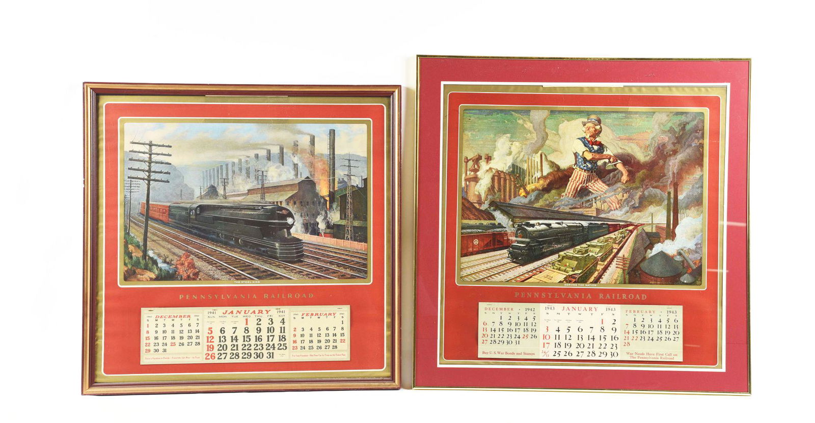 LOT OF 2: FRAMED PENNSYLVANIA RAILROAD CALENDARS. (1 of 2)