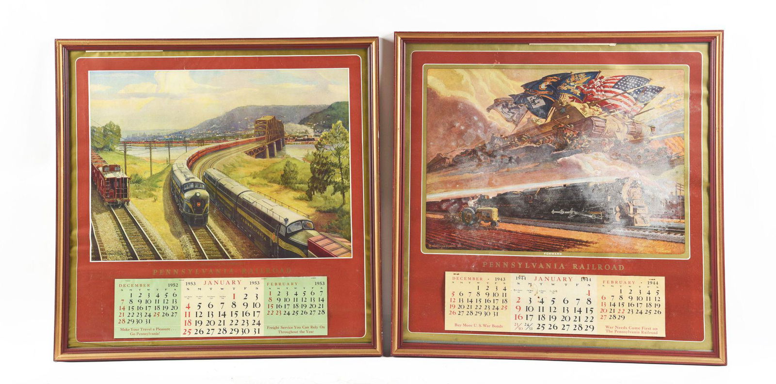 LOT OF 2: FRAMED PENNSYLVANIA RAILROAD CALENDARS. (1 of 2)