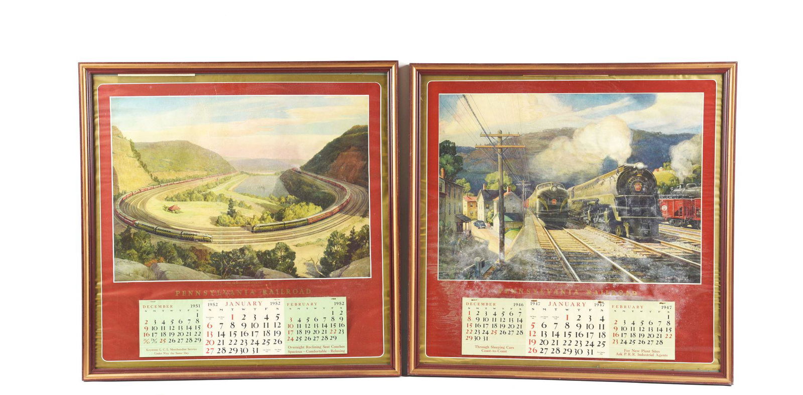 LOT OF 2: FRAMED PENNSYLVANIA RAILROAD CALENDARS. (1 of 2)