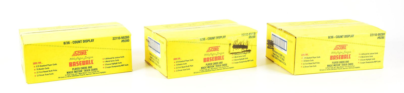 LOT OF 3: 1990 SCORE BASEBALL WAX BOXES. (1 of 1)