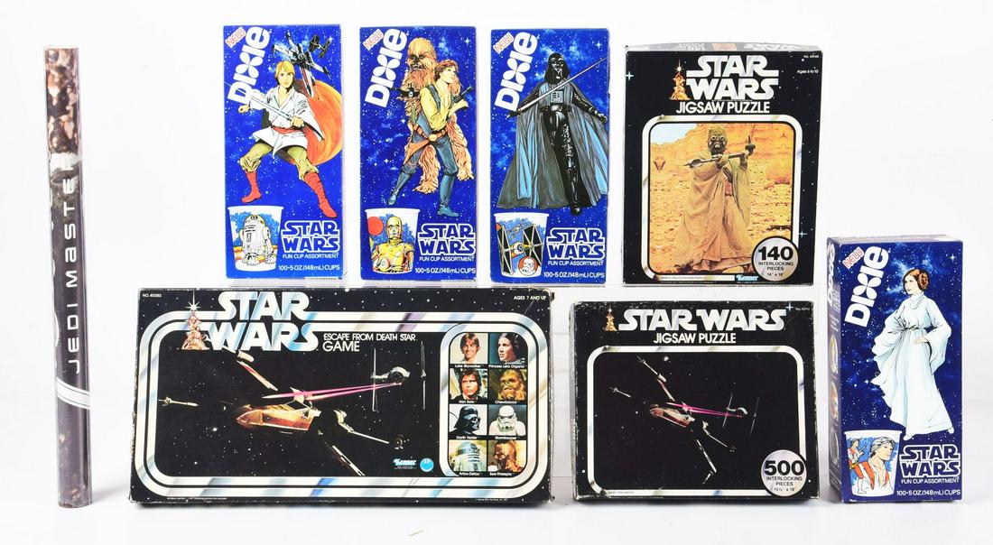 LOT OF 8: VARIOUS VINTAGE STAR WARS MEMOROBILIA ITEMS. (1 of 1)