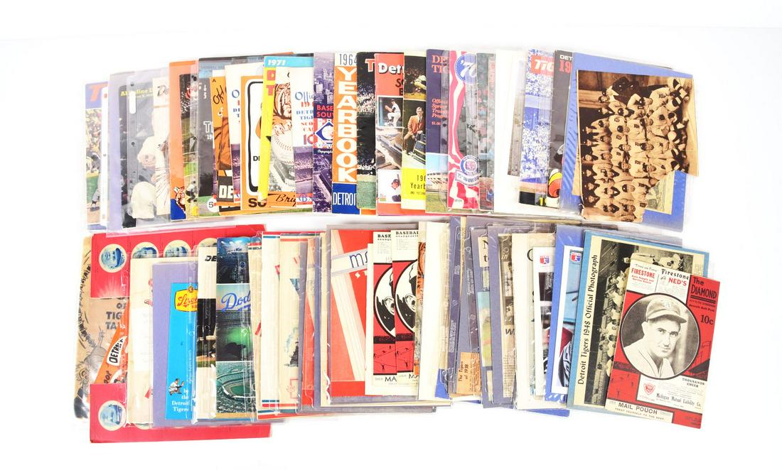 NICE LOT OF OVER 30 VARIOUS 1930'S-1980'S MOSTLY DETROIT TIGERS YEARBOOKS AND SCORE CARDS. (1 of 1)