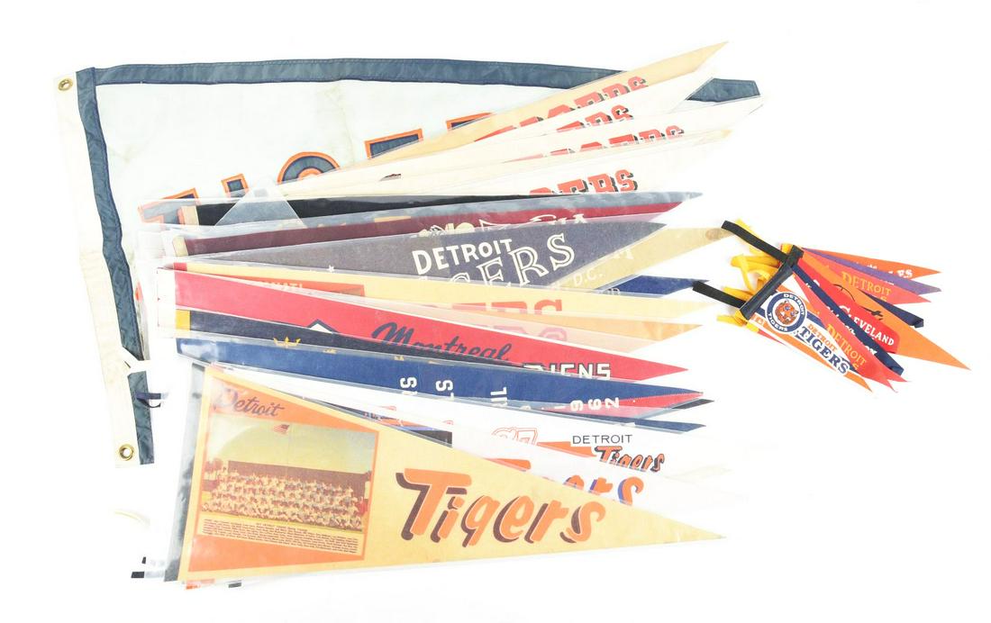 LOT OF APPROXIMATELY 30 VARIOUS BASEBALL AND VACATION PENNANTS. (1 of 1)