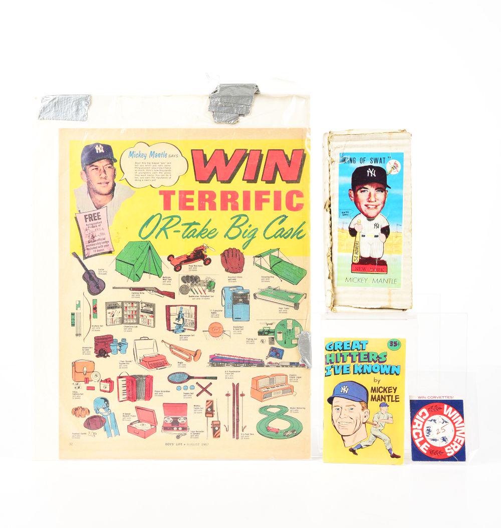 LOT OF 6: NICE MICKEY MANTLE & OTHER BASEBALL MEMORABILIA. (1 of 2)