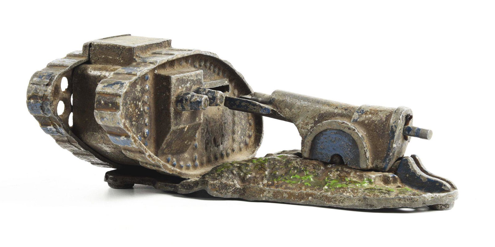 TANK AND CANNON MECHANICAL BANK.: By Starkies, made of aluminum.Condition:(Fair - Good).9 - 1/2" x 8" x 4".Dimensions: