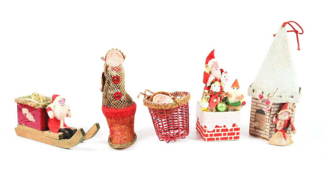 LOT OF 5: JAPAN SANTA TREE ORNAMENTS & CANDY CONTAINERS. (1 of 1)