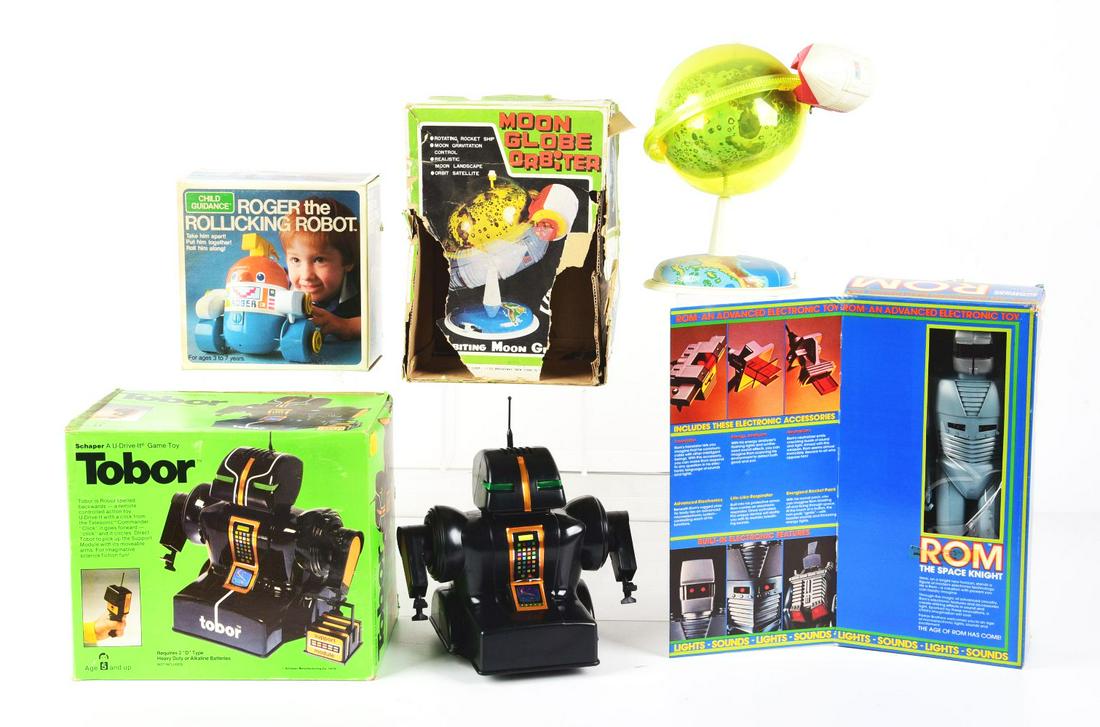 LOT OF 4: MOSTLY MADE IN THE USA ROBOT & SPACE TOYS IN ORIGINAL BOXES. (1 of 1)