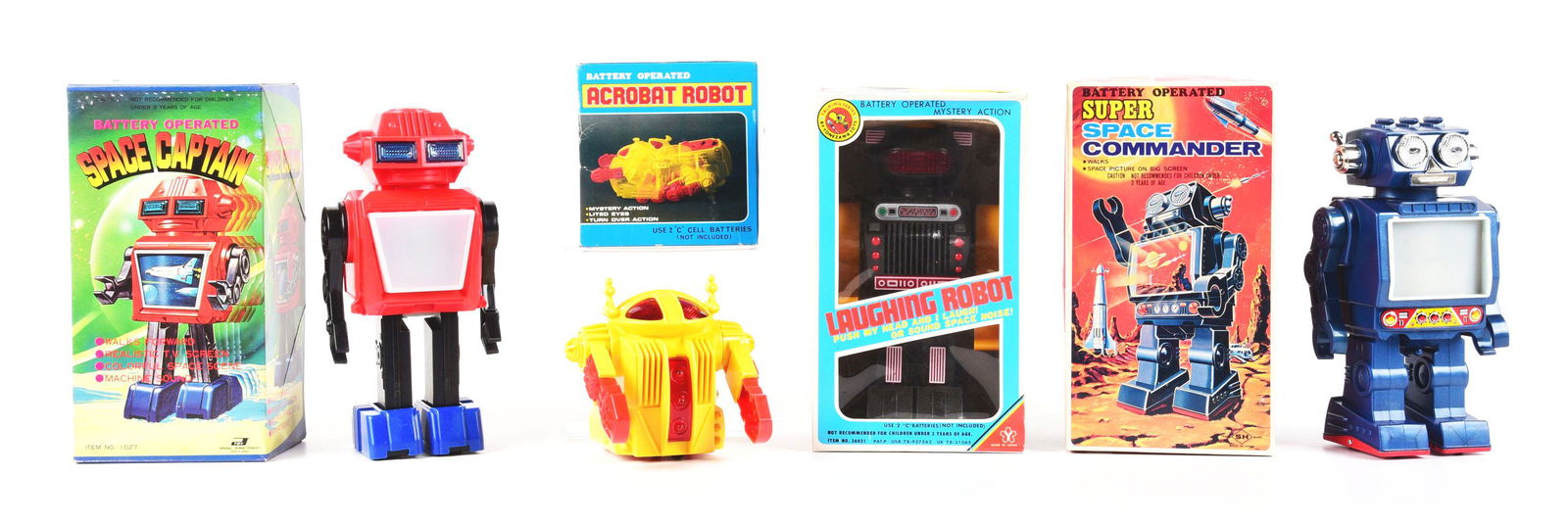 LOT OF 4: BOXED JAPANESE BATTERY-OPERATED ROBOTS IN ORIGINAL BOXES. (1 of 1)