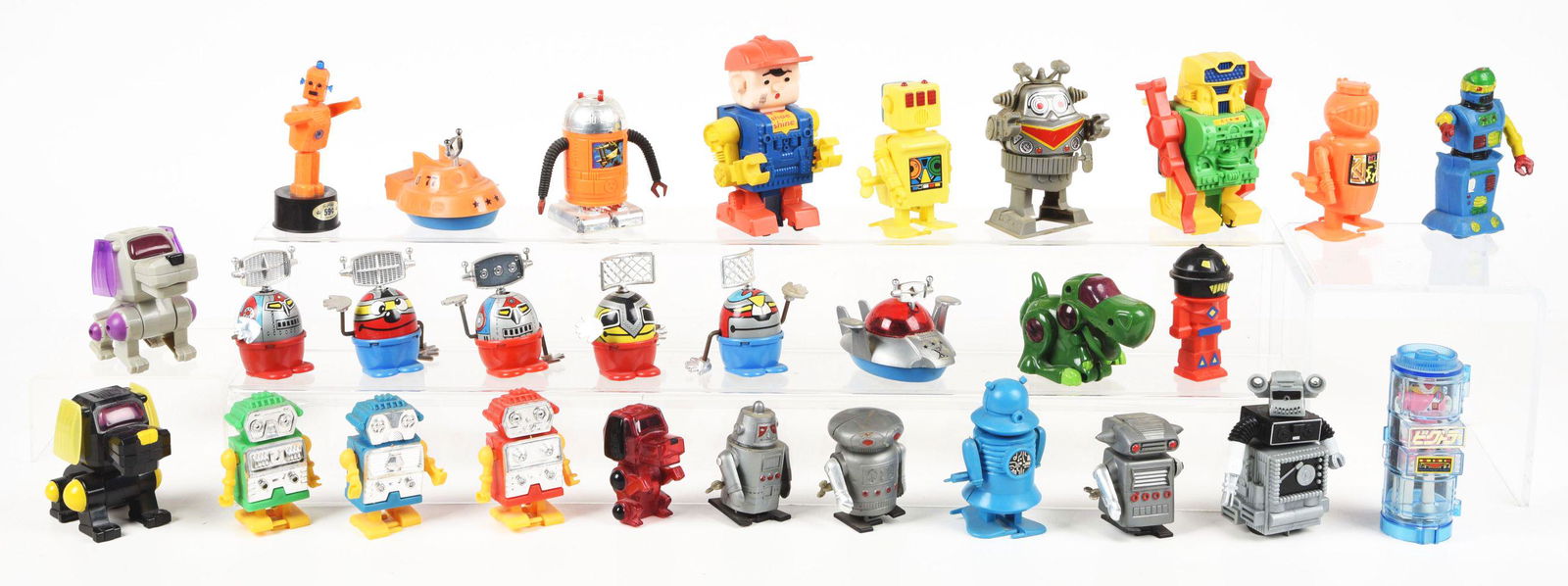 LARGE LOT OF SMALL PLASTIC WIND UP & FRICTION ROBOTS. (1 of 1)