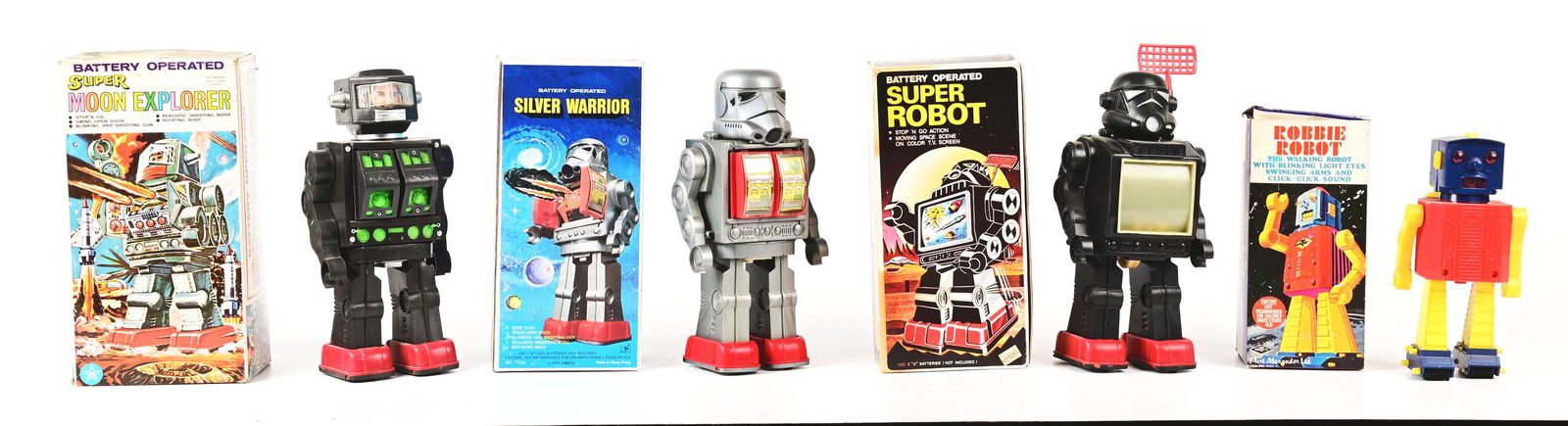 LOT OF 4: HONG KONG-MADE BATTERY-OPERATED ROBOTS. (1 of 1)