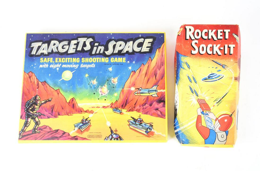 LOT OF 2: MADE IN ENGLAND SPACE TARGET SETS IN ORIGINAL BOXES. (1 of 2)