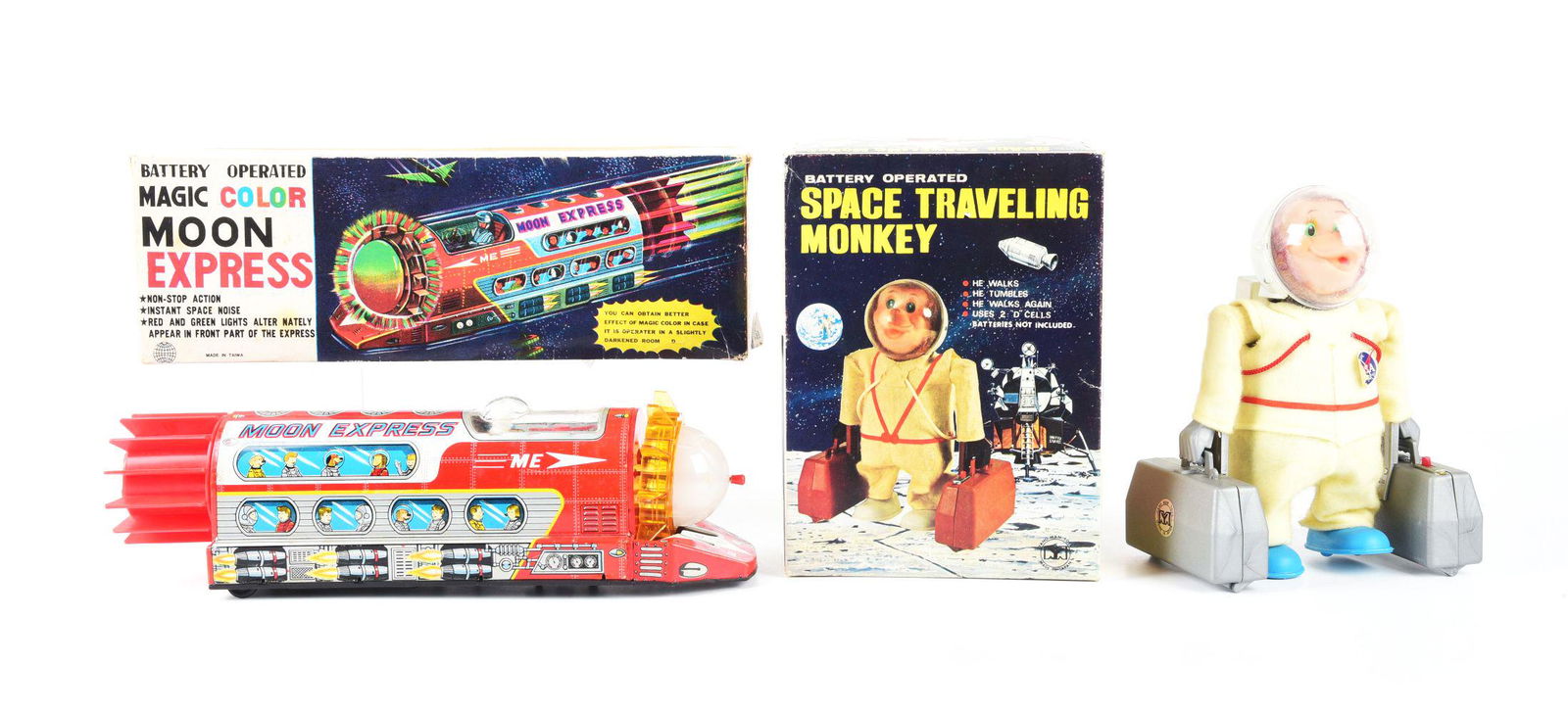 LOT OF 2: JAPANESE BATTERY-OPERATED SPACE RELATED TOYS IN ORIGINAL BOXES. (1 of 1)