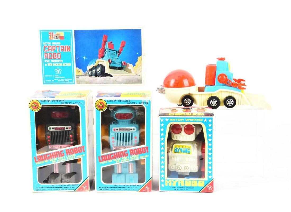 LOT OF 4: JAPANESE YONESAWA PLASTIC ROBOTS IN ORIGINAL BOXES. (1 of 1)