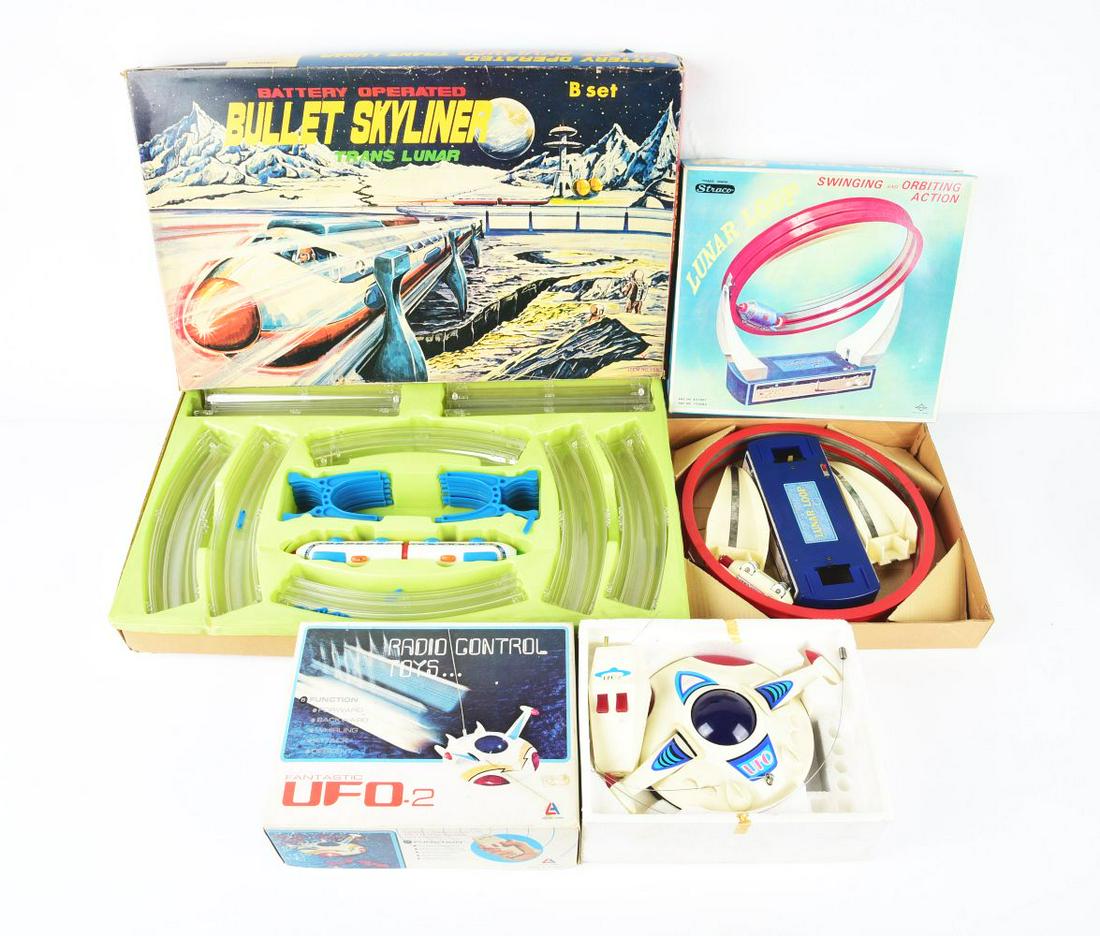 LOT OF 3: JAPANESE & TAIWAN BATTERY-OPERATED SPACE VEHICLE TOYS IN ORIGINAL BOXES. (1 of 1)