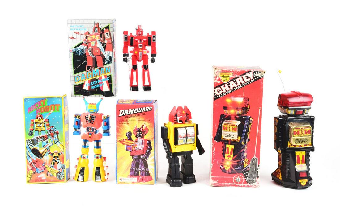 LOT OF 4: ITALIAN-MADE ROBOTS IN ORIGINAL BOXES. (1 of 1)