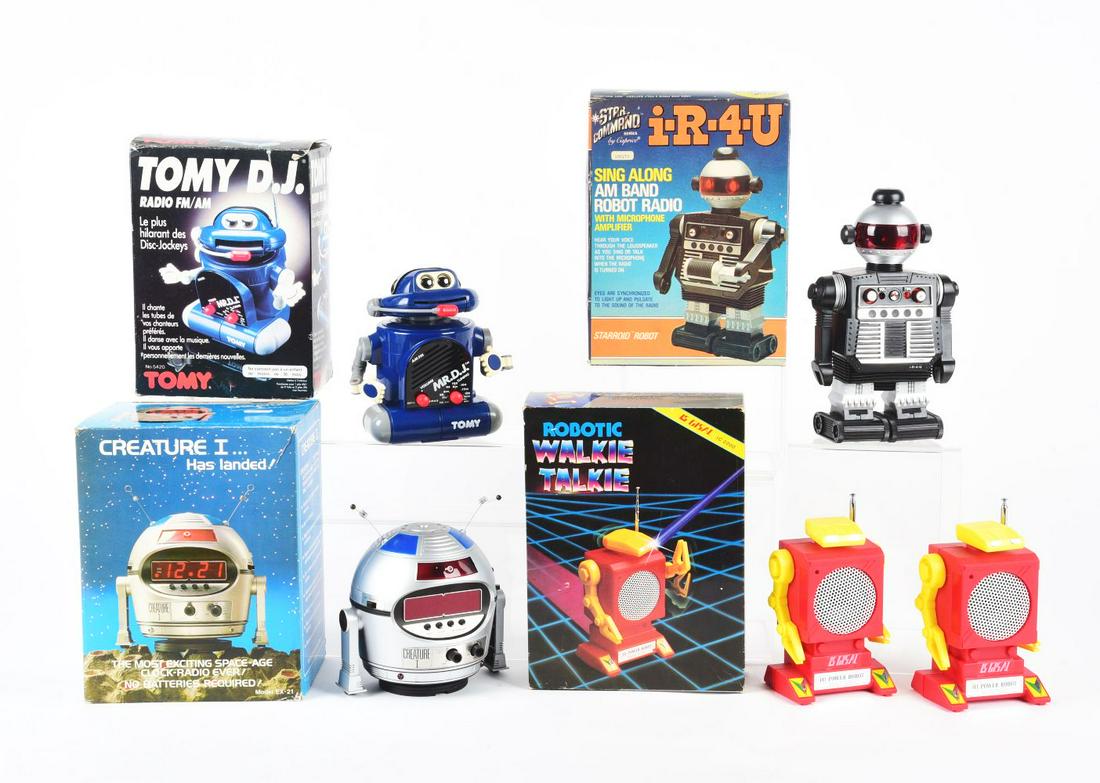 LOT OF 4: BATTERY-OPERATED HONG KONG ROBOT RADIO & WALKIE TALKIE TOYS IN ORIGINAL BOXES. (1 of 1)
