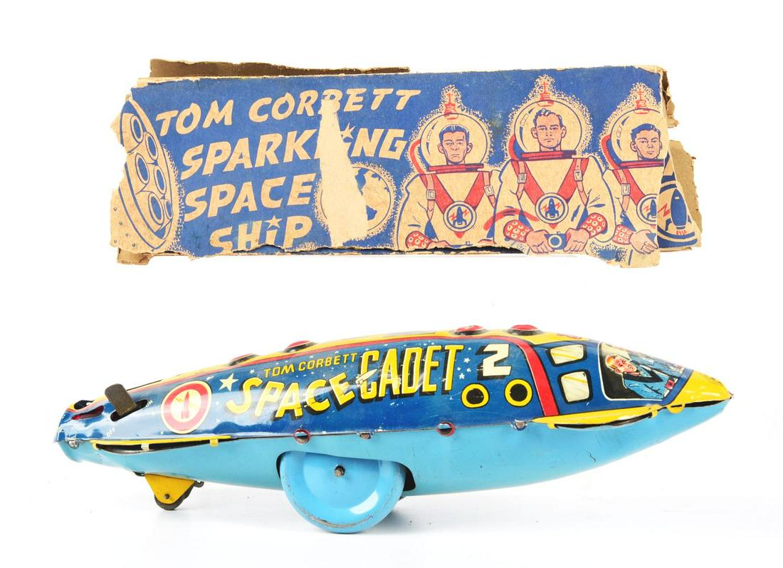 MARX TIN LITHO WIND-UP TOM CORBETT SPACE CADET SPACESHIP. (1 of 2)