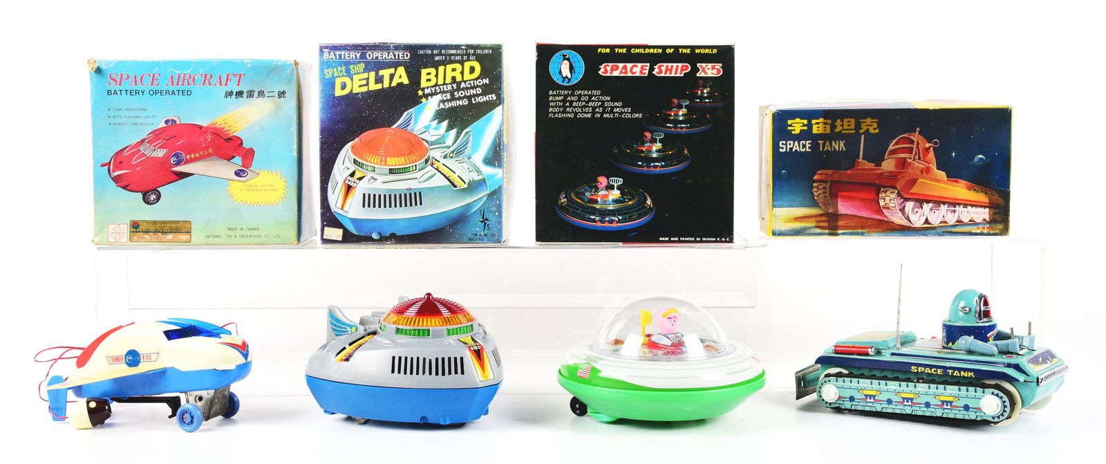 LOT OF 4: BATTERY-OPERATED MADE IN CHINA & TAIWAN SPACE VEHICLE TOYS INCLUDING SPACE TANK, SPACESHIP (1 of 2)