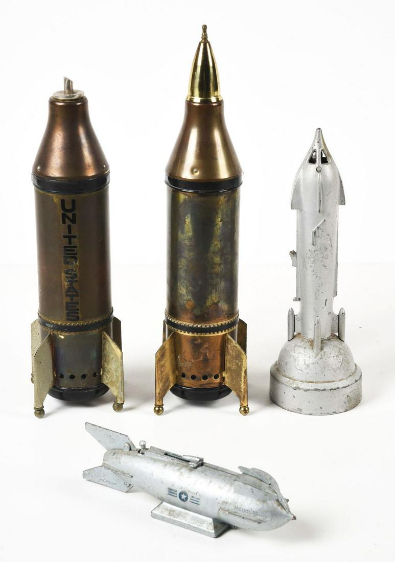 LOT OF 4: METAL ROCKET BANKS & MUSIC BOXES. (1 of 2)