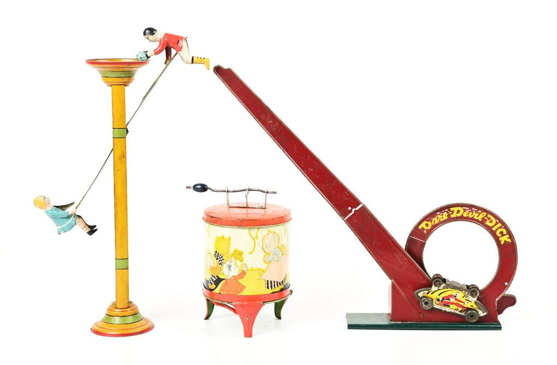 LOT OF 3: AMERICAN-MADE EARLY TIN TOYS. (1 of 2)